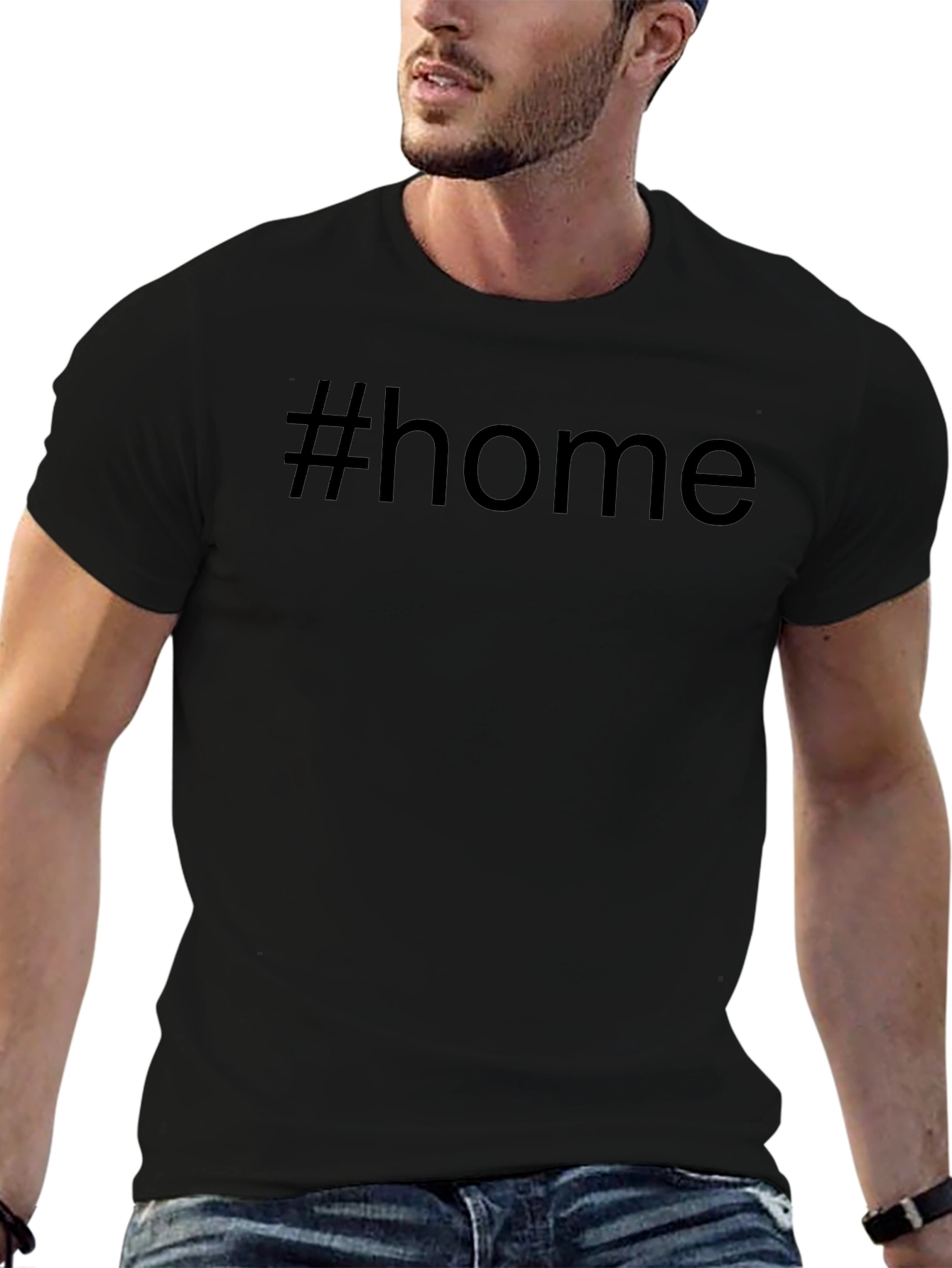 #Home Black Cotton Tee - Casual Comfort