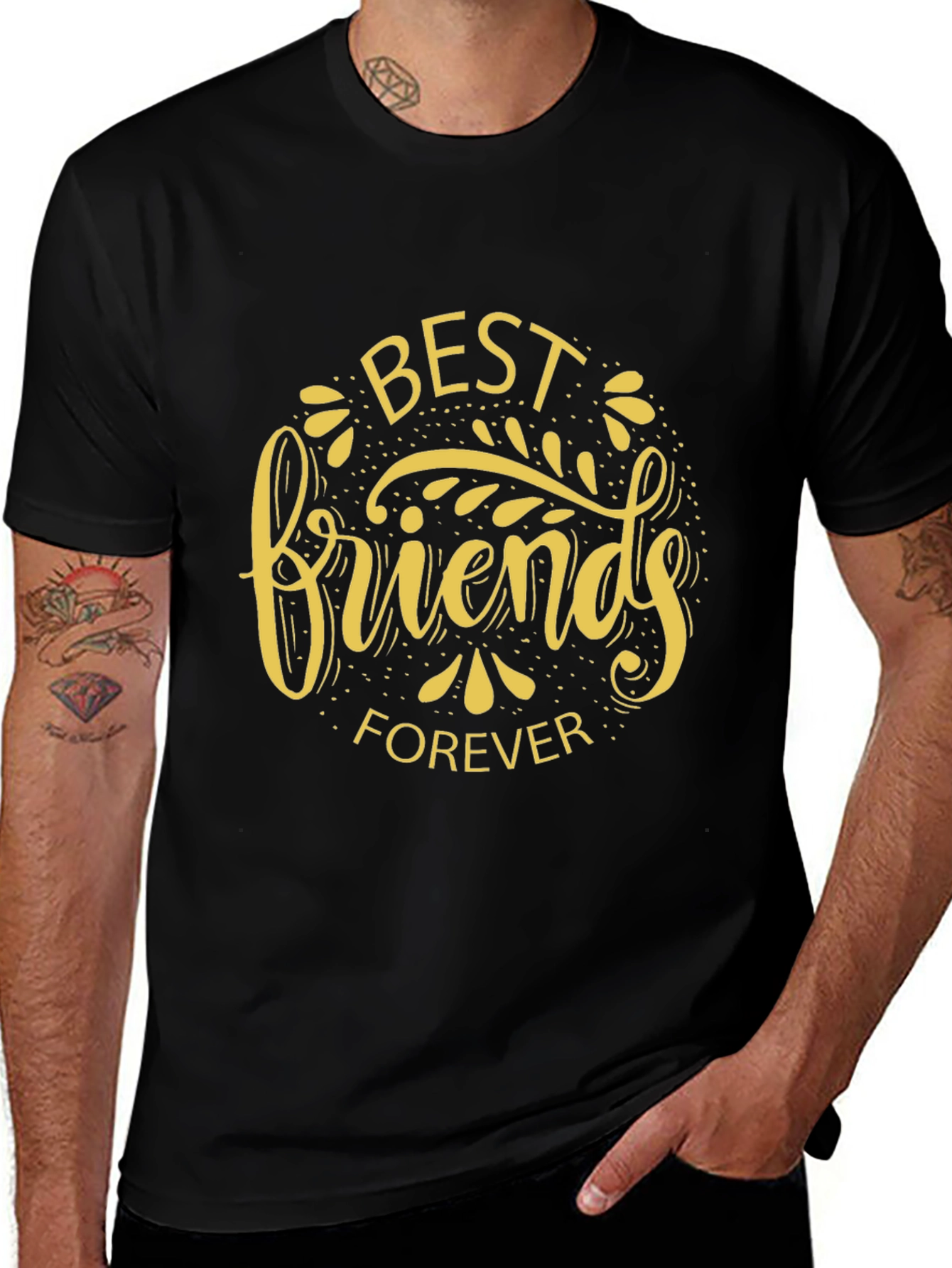 Best Friends Forever Graphic Tee - Black Crew Neck T-Shirt