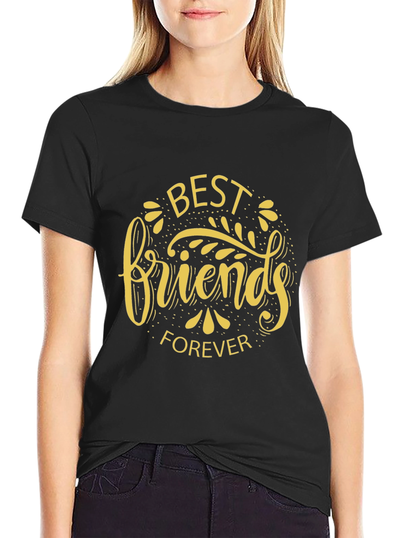 Best Friends Forever Graphic Tee - Black Crew Neck T-Shirt